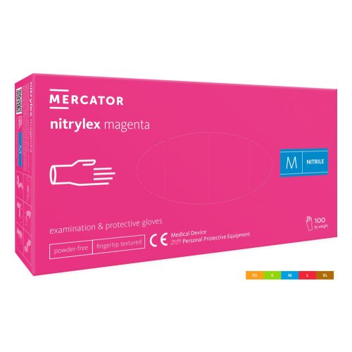 Nitrylex magenta, nitrilové nepudrované vyšetrovacie rukavice magenta (intenzívna ružová) farba S